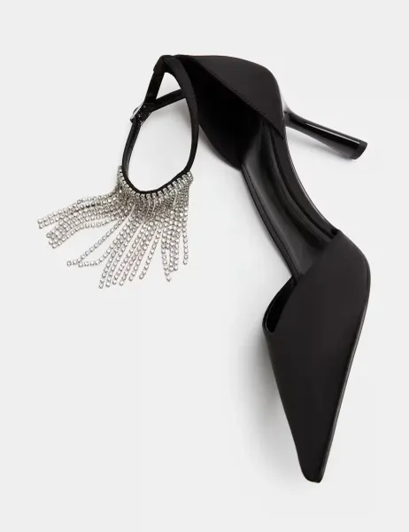 Marks & Spencer Satin Fringed Ankle Strap Court Shoe