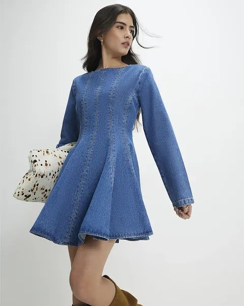 River Island Petite Seamed Denim Mini Dress