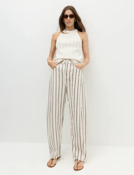 Marks & Spencer Mid Rise Striped Barrel Jeans Ivory Mix