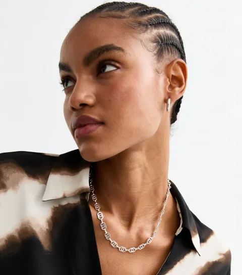Silver Tone Double Circle Link Necklace
