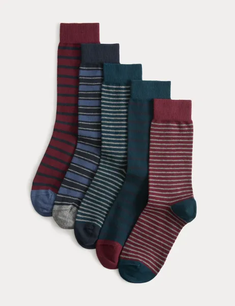 Marks & Spencer 5 Pack Cool & Fresh Striped Socks Multi