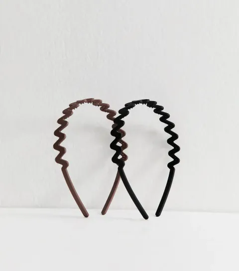 Pack Of 2 Brown and Black Squiggle Comb Headbands
