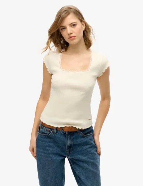 Superdry & Co Pure Cotton Ribbed Square Neck T-Shirt White
