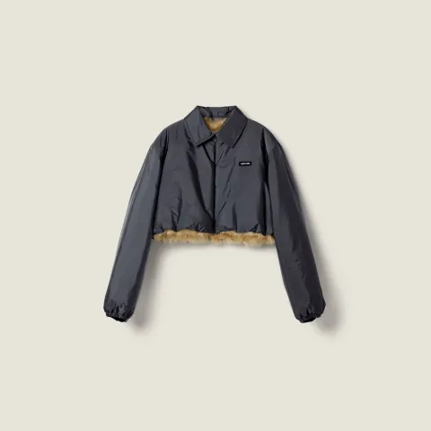 Technical fabric and shearling blouson jacket