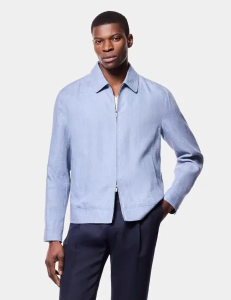 Hawes & Curtis Pure Linen Lightweight Harrington Jacket Blue