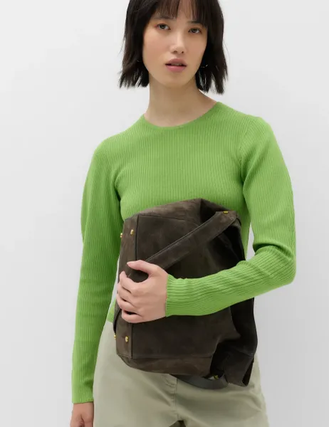 Marks & Spencer Ribbed Crew Neck Fitted Knitted Top Green