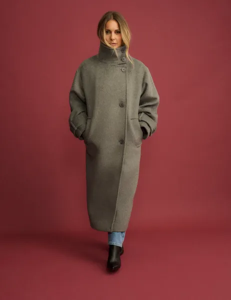 Nobody's Child X Louise Thompson Funnel Neck Longline Coat with Wool Grey