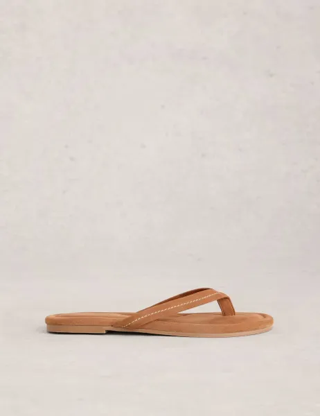White Stuff Suede Flat Flip Flops Tan