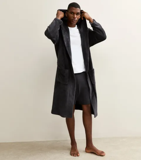 Men's Dark Grey Relaxed Hooded Dressing Gown