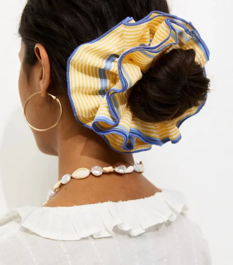 Yellow Oversized Striped Scrunchie