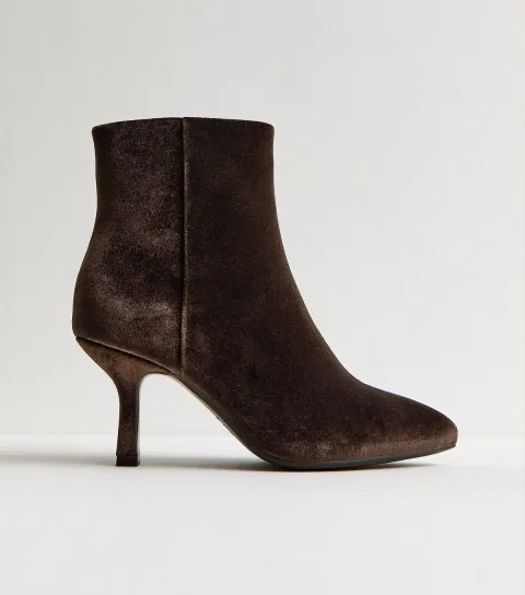 Women's Brown Velvet Pointed Toe Stiletto Ankle Boots Vegan