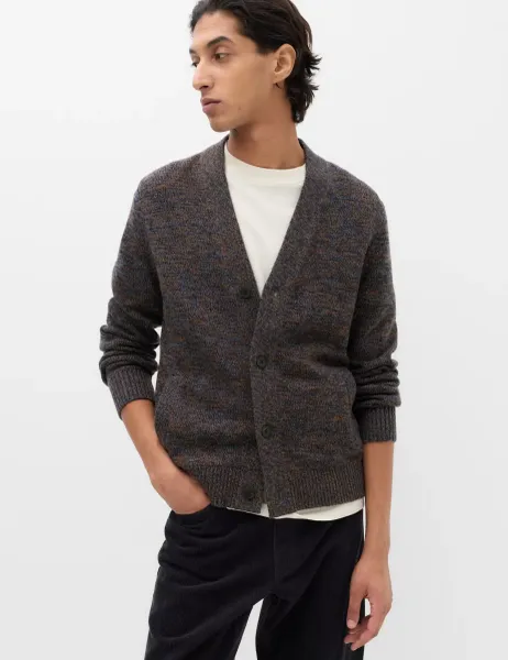 Marks & Spencer Lambswool Blend V-Neck Cardigan Blue Mix
