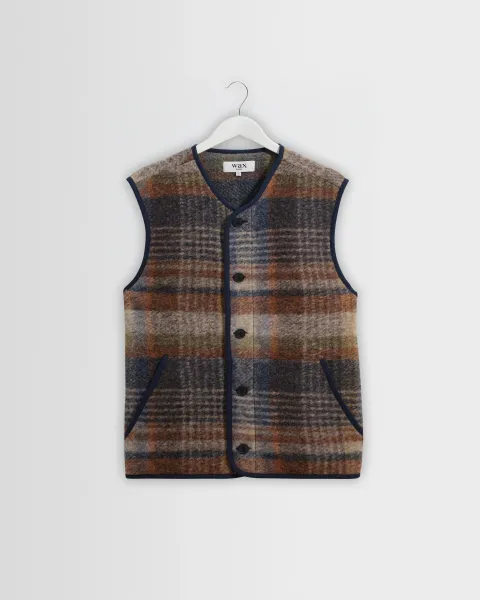 Gower - Oatmeal and Multicolour Check Wool Gilet