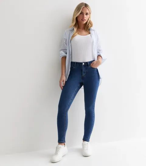 New Look Women's Petite Mid Blue Mid Rise Amie Skinny Jeans