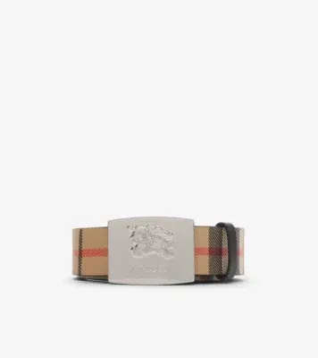 Reversible Check Square Knight Stamp Belt in Sand beige/black - Men, Leather