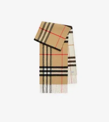 Reversible Check Cashmere Scarf in Archive beige/pebble white