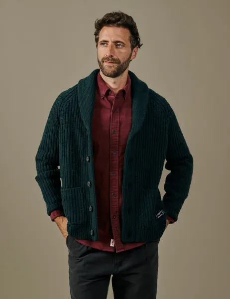 Aubin Merino Wool Rich Textured Funnel Neck Cardigan Khaki