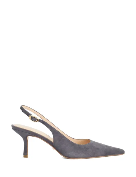 Leather Kitten Heel Court Shoes Grey