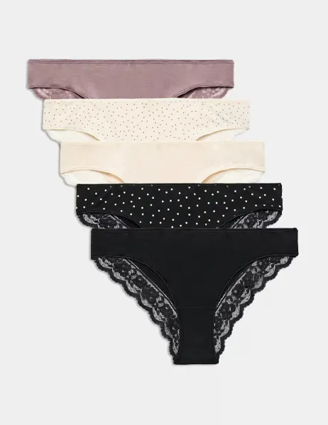 Marks & Spencer 5pk Cotton Rich Printed Brazilian Knickers Praline