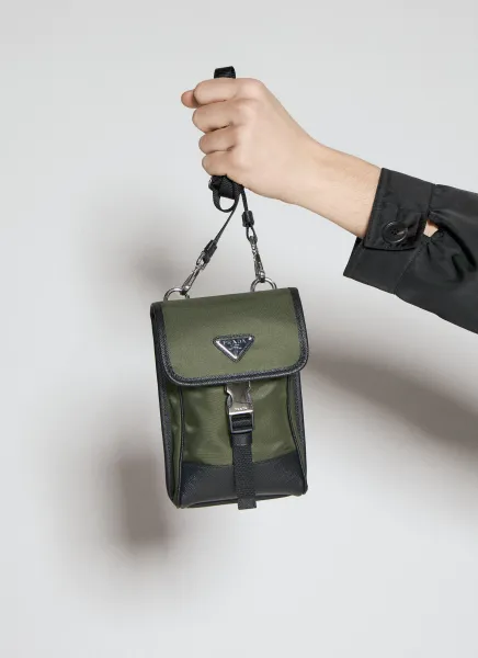 Re-Nylon And Saffiano Leather Phone Holder