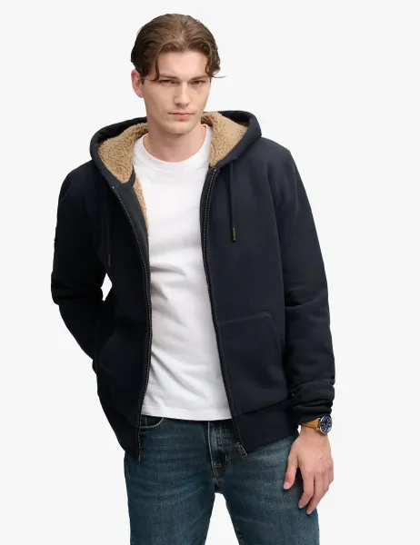 Superdry & Co Cotton Rich Borg Lined Zip Up Hoodie Navy