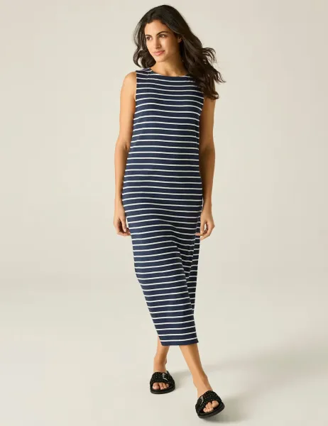 Regatta Amorie Cotton Rich Striped Midi Dress Blue Mix