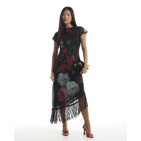 River Island Petite Floral Fringed Dress