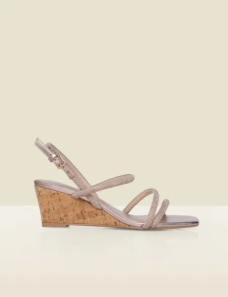 SOSANDAR Metallic Ankle Strap Wedge Espadrilles