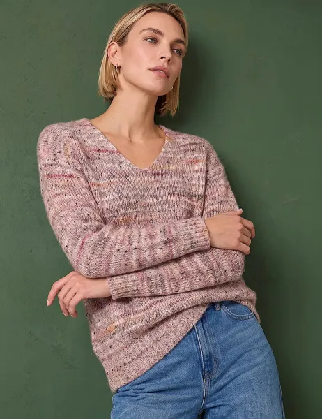 Roman Shimmer V Neck Knitted Jumper Light Pink