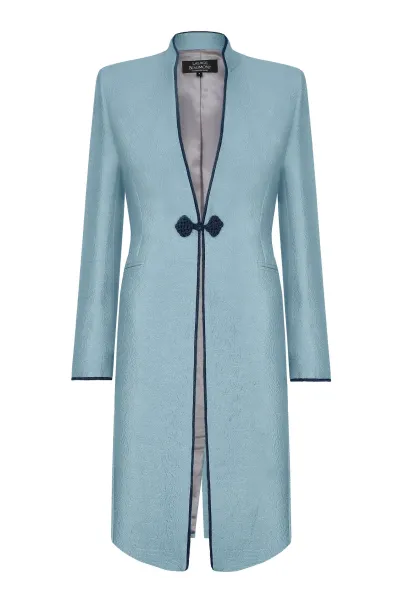 Ash Dress Coat in Summer Brocade with Cord Trim and Frogging - Vicky