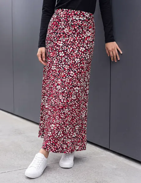 Roman Floral Knee Length A Line Skirt Red Mix