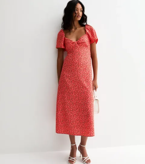 Women's Dark Pink Ditsy Tea Midi Dress