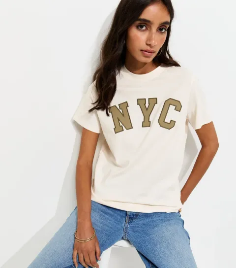 New Look Women's Off White NYC Regular T-Shirt