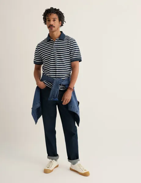 Seasalt Cornwall Pure Cotton Pique Striped Polo Shirt Navy Mix
