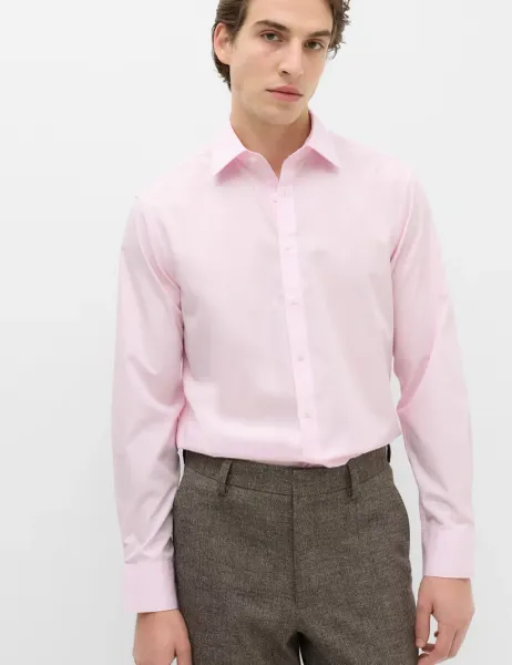 Marks & Spencer Slim Fit Easy Iron Cotton Blend Shirt Pink