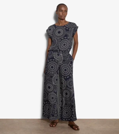 Women's Blue Kaleidoscope Print Wide Leg Trousers