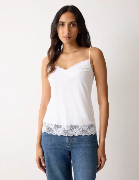 Jigsaw Modal Rich V-Neck Lace Vest White