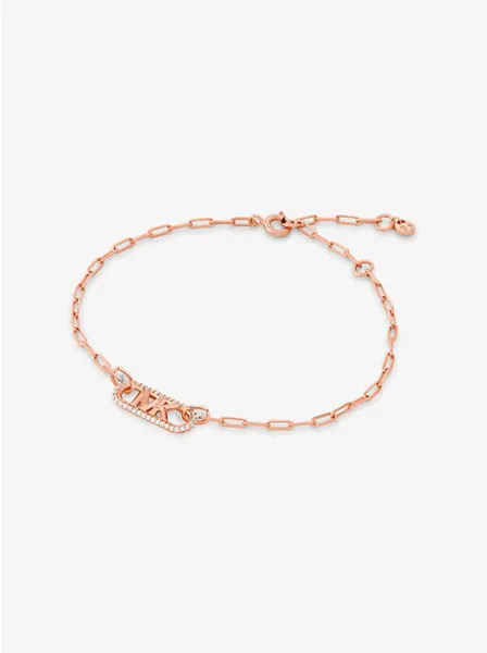 Michael Kors Precious Metal-Plated Sterling Silver Pavé Empire Logo Chain Link Bracelet