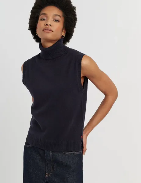 Wool Rich Knitted Vest with Cashmere Navy