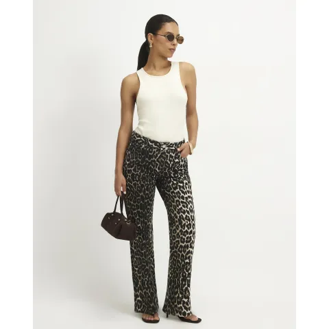 River Island Petite Leopard Slim Straight Leg Jeans