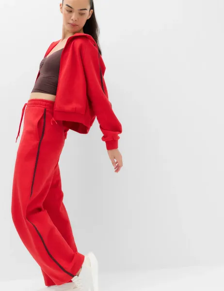 Goodmove Cotton Rich Side Stripe Wide Leg Joggers Poppy