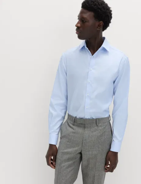 M&S SARTORIAL Regular Fit Luxury Cotton Twill Shirt Blue