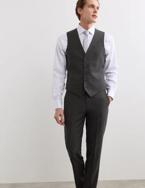 Jaeger Tailored Fit Pure Wool Twill Waistcoat Charcoal