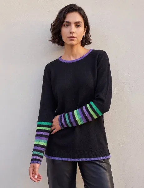 Roman Contrast Stripe Acrylic Knit Jumper Green Mix