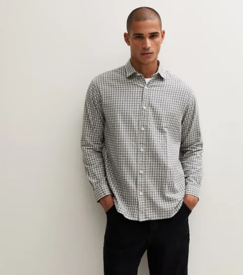 Jack & Jones Men's Black Cotton Checked Long Sleeved Shirt