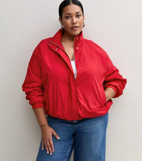 New Look Women's Plus Size Bright Red Bubble Hem Bomber Jacket Curves