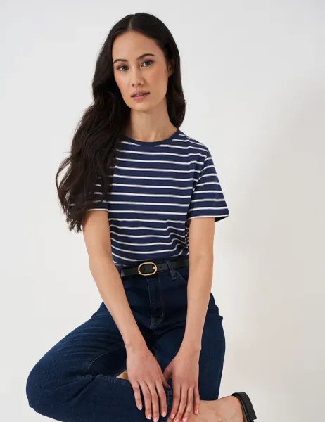 Pure Cotton Striped T-Shirt Navy Mix
