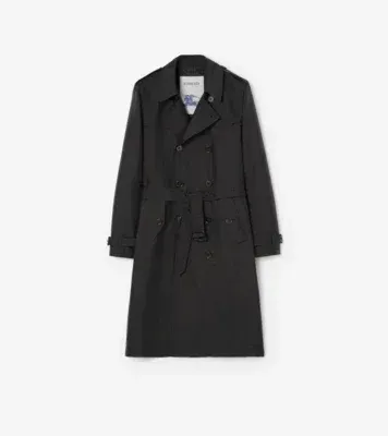 Long Geometric Nylon Blend Foxfield Trench Coat in Black/shade brown