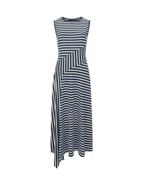 French Connection Jersey Striped Midi Skater Dress Blue Mix