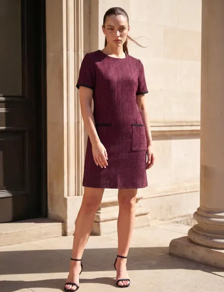 Roman Petite Textured Shift Dress Burgundy Mix